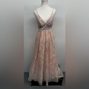 Crystal Doll Pink and Silver Prom Dress
